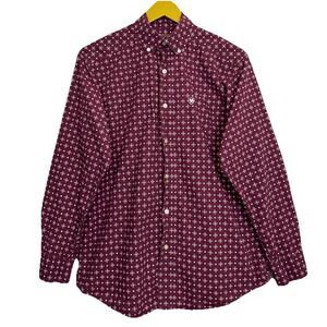 Ariat Mens Long Sleeve Button Down Shirt Size S Geometric Western Cowboy Work